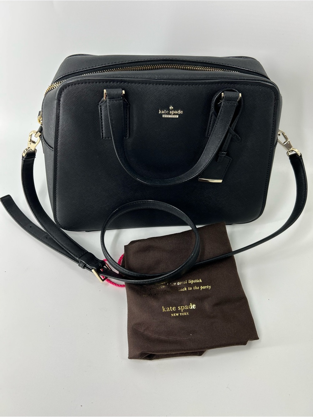 kate spade Black Leather Satchel with Gold Hardware